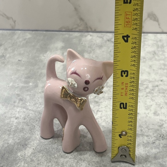 Vintage 1950’s Pink Porcelain Thames Spaghetti Cat w tag kitten gold Japan - Picture 12 of 14